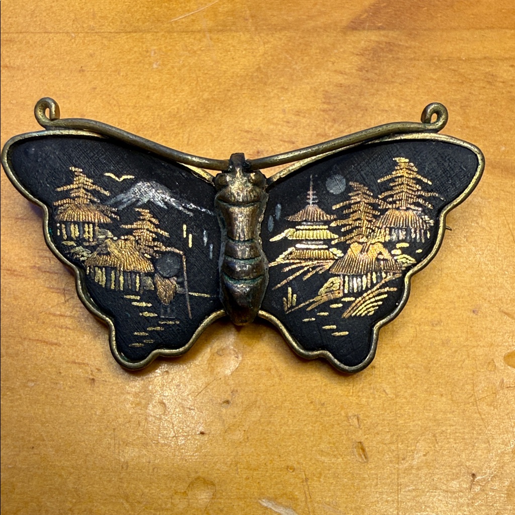 Vintage Japanese Damascene Butterfly Brooch Amita Style